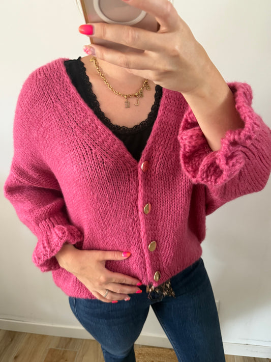 Gilet bouton framboise